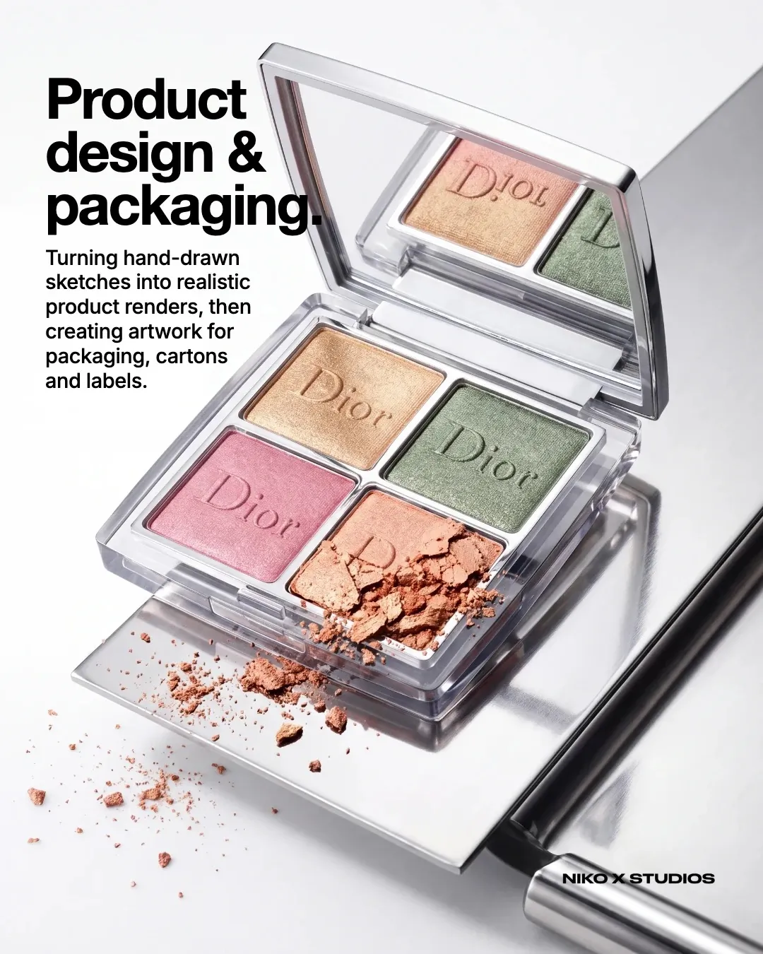 An AI product render of a makeup palette made from a sketch.