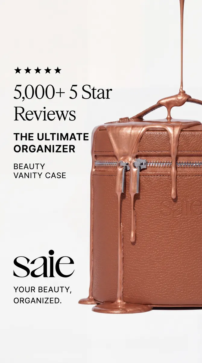 Saie Vanity Case, Dew Bronze and Liquid Blush, AI campaign by Niko x Studios